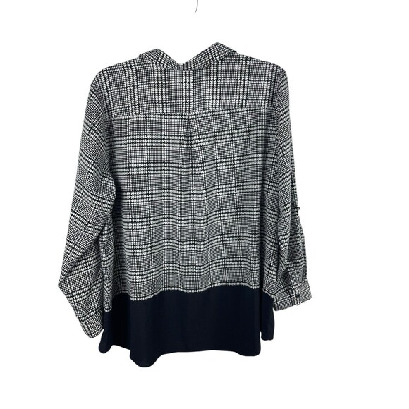 Talbots 3X Black White Houndstooth Button Top Roll Tab Sleeve Semi Sheer Tunic - Picture 6 of 14